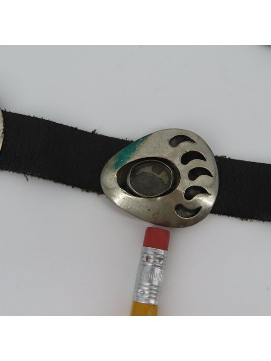 VTG Navajo Bear Paw Shadow Box Concho Belt 60in Long Silver Metal Black Leather main image 10